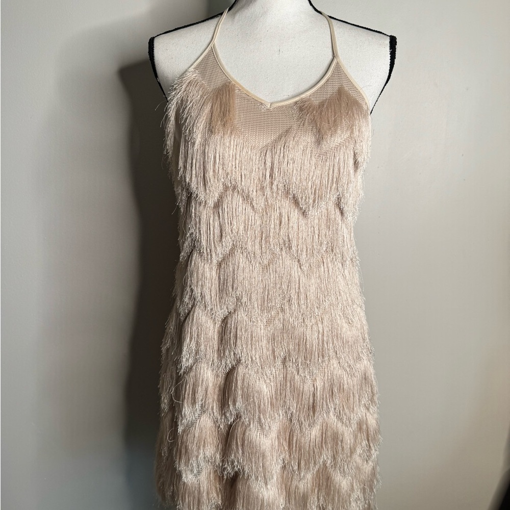 Gianni Bini Cream Fringe Mini Dress